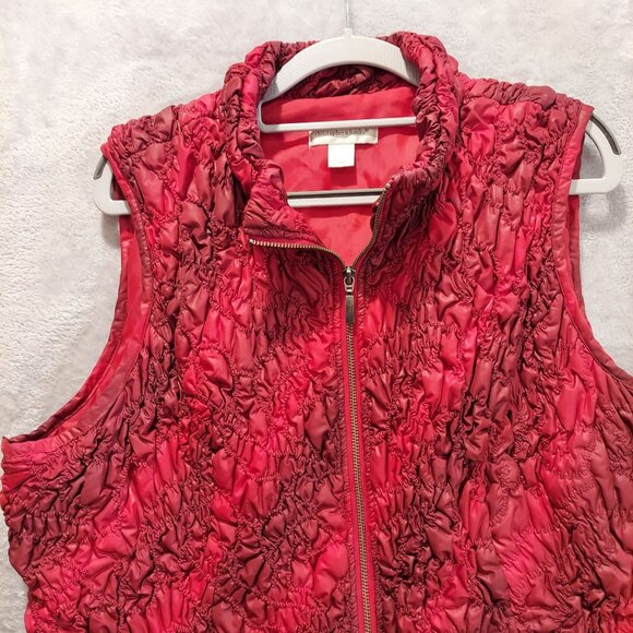Christopher & Banks Womens L Vest Red Maroon ruched textured Colorful Bold warm - Picture 6 of 14